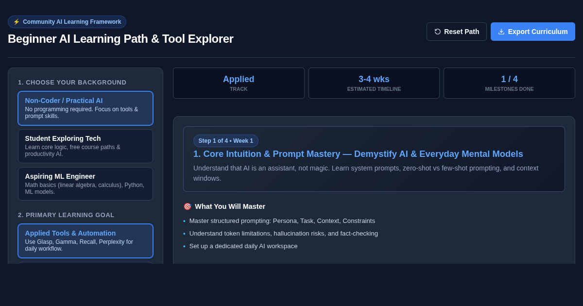Beginner AI Learning Path & Tool Explorer preview