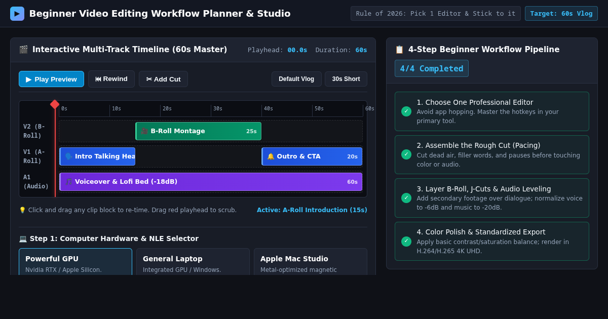 Beginner Video Editing Workflow Planner & Timeline Studio preview