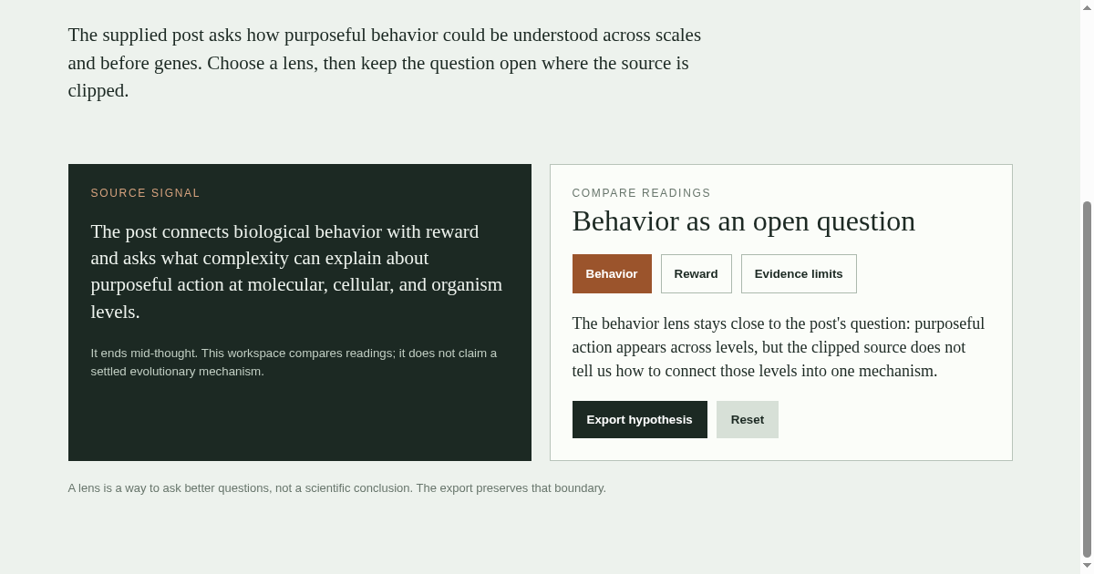Behavior Lens | Purpose and reward preview