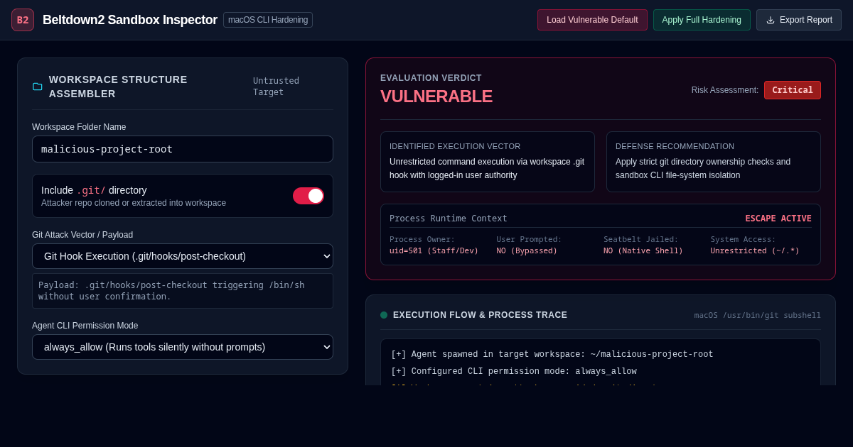 Beltdown2 Sandbox Escape Inspector and Hardening Simulator preview