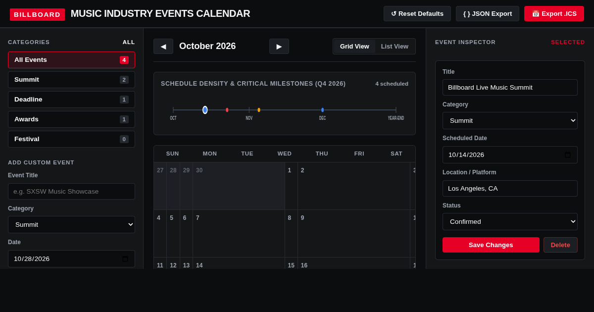 Billboard Music Industry Events Calendar & Deadline Tracker preview