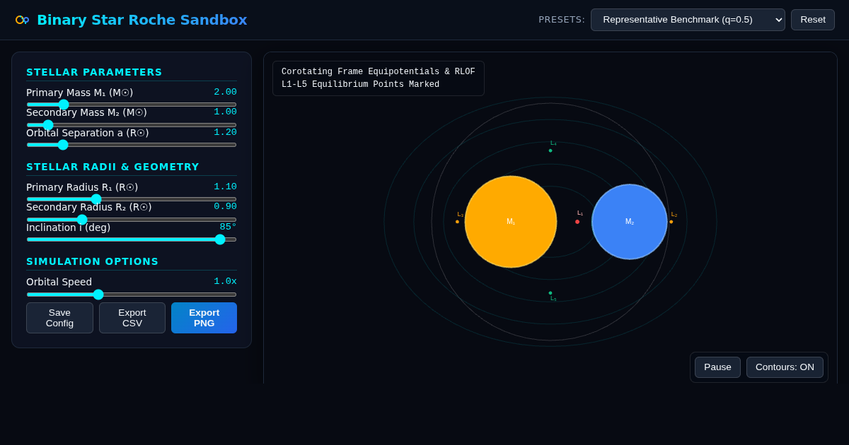 Binary Star Mass Transfer & Roche Lobe Astrophysics Sandbox preview