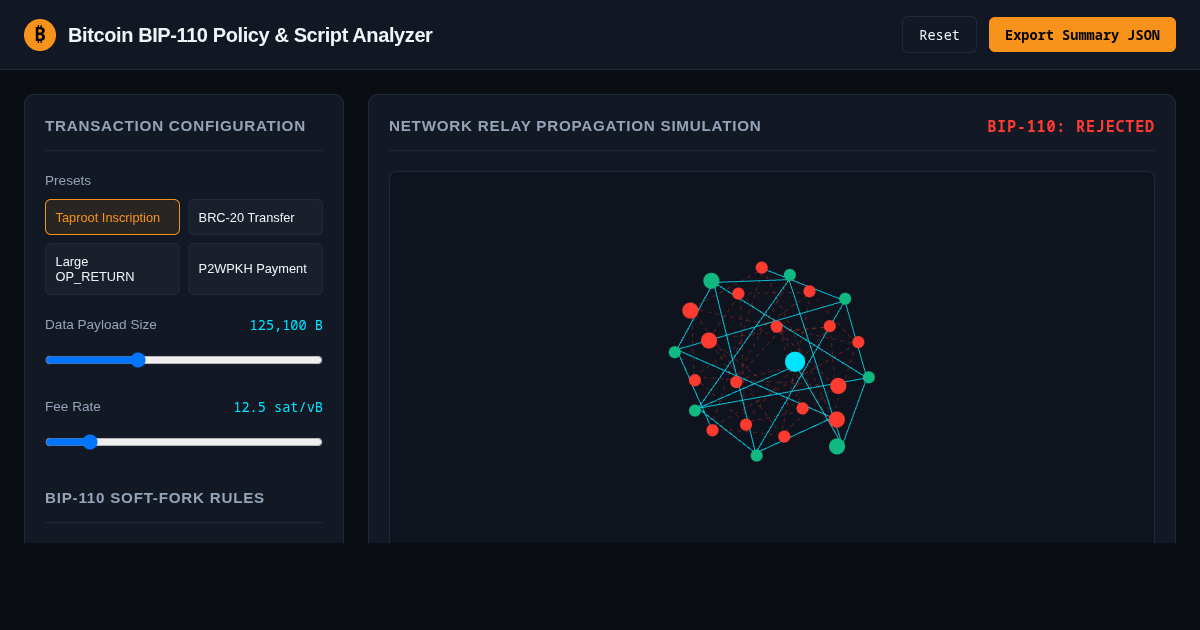 Bitcoin BIP-110 Relay Policy & Script Data Simulator preview