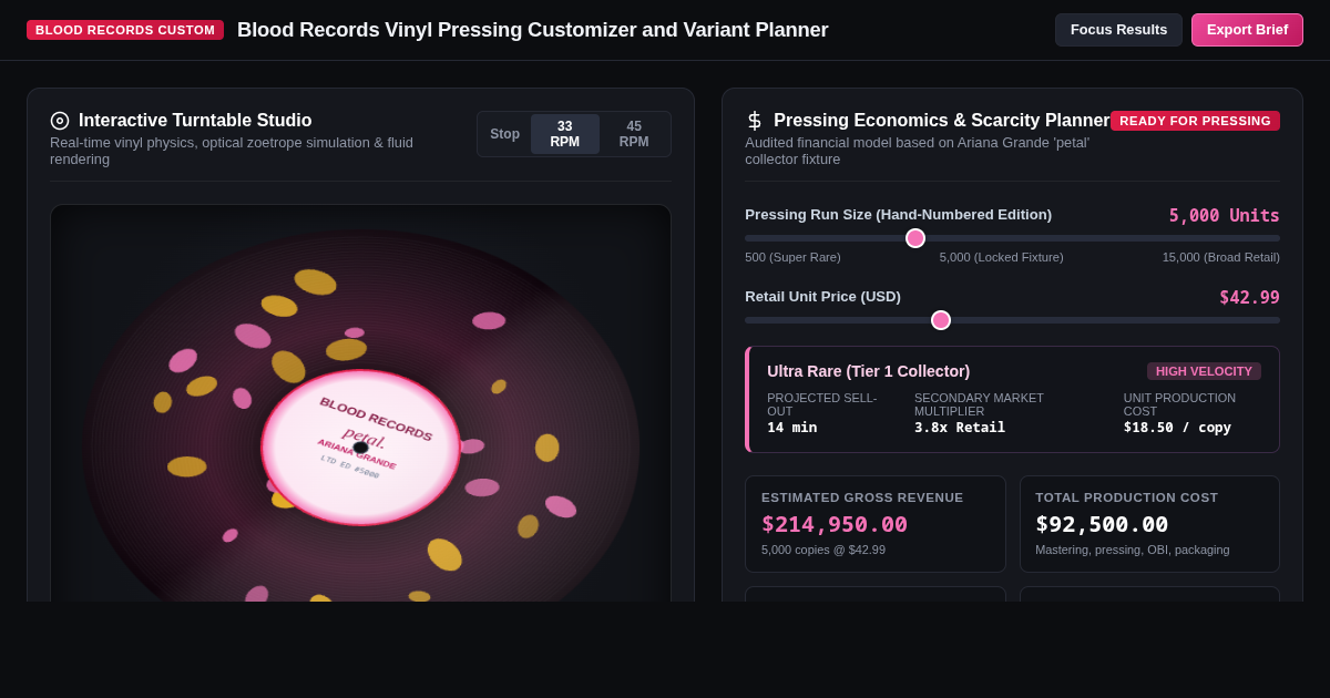 Blood Records Vinyl Pressing Customizer and Variant Planner preview