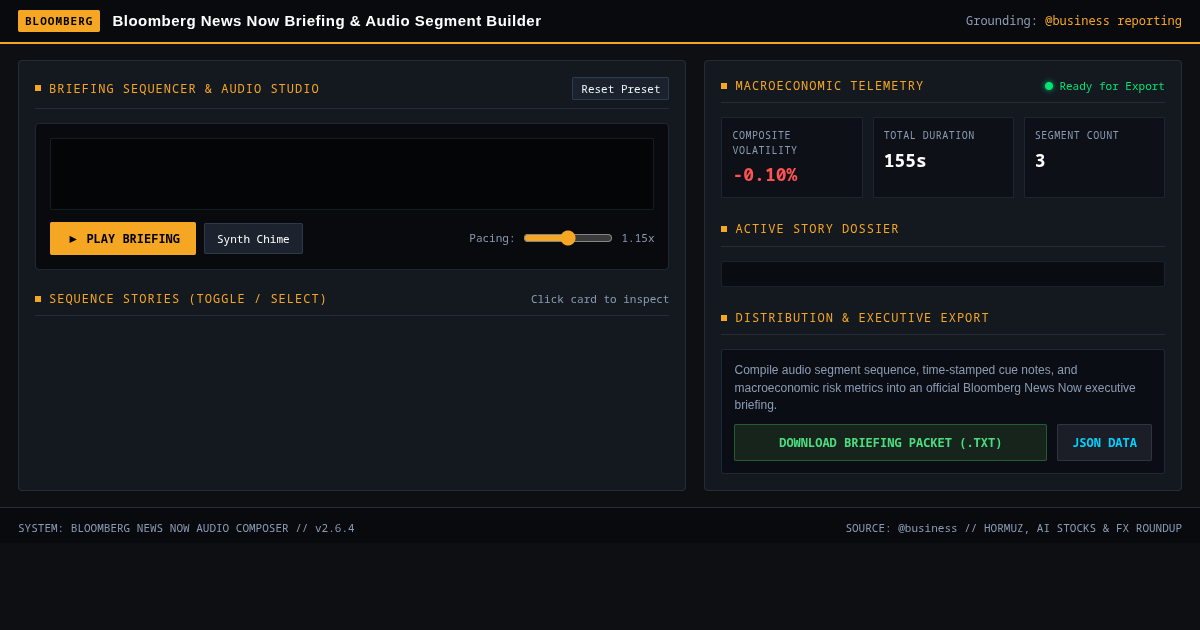 Bloomberg News Now Briefing & Audio Segment Builder preview