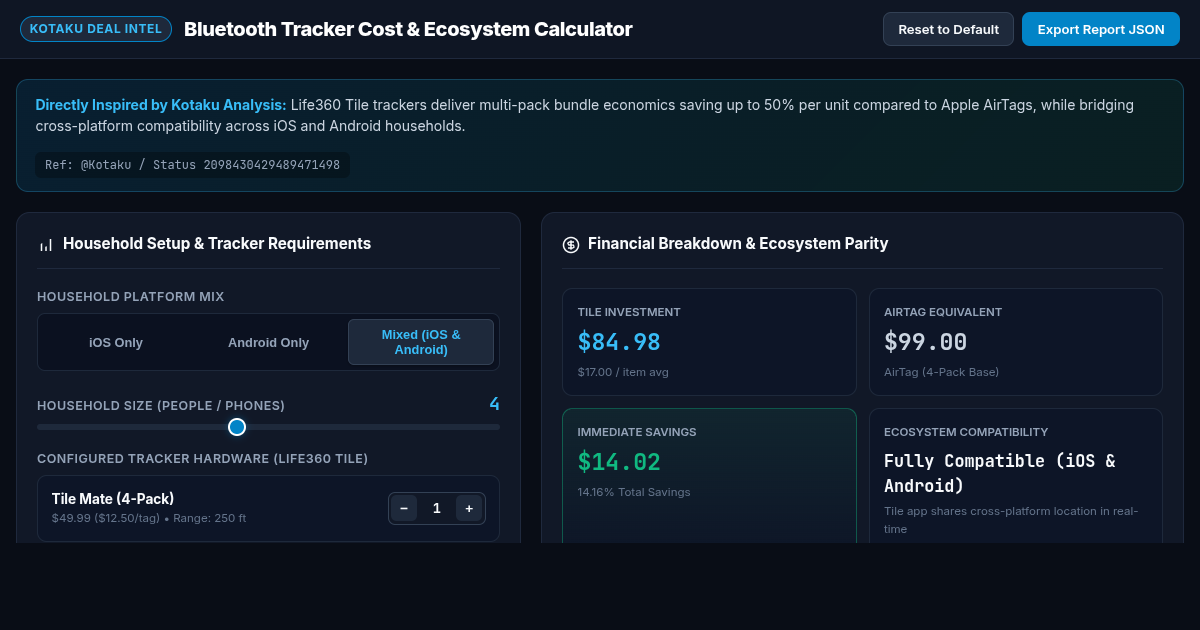 Bluetooth Tracker Cost & Ecosystem Calculator | Tile vs AirTag preview