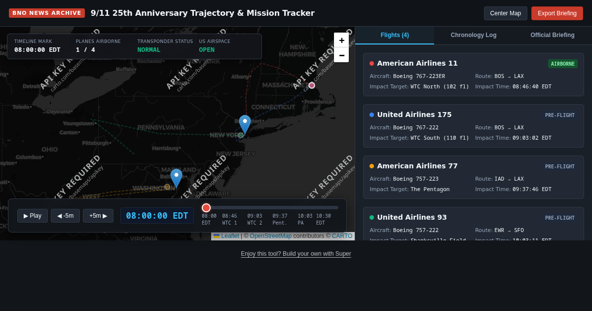 BNO News 9/11 25th Anniversary Timeline & Flight Trajectory Tracker preview
