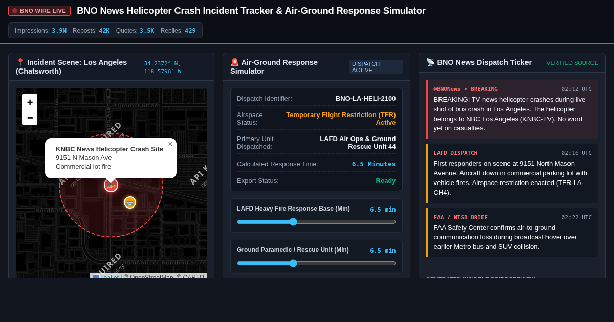 BNO News Helicopter Crash Incident Tracker & Air-Ground Response Simulator preview