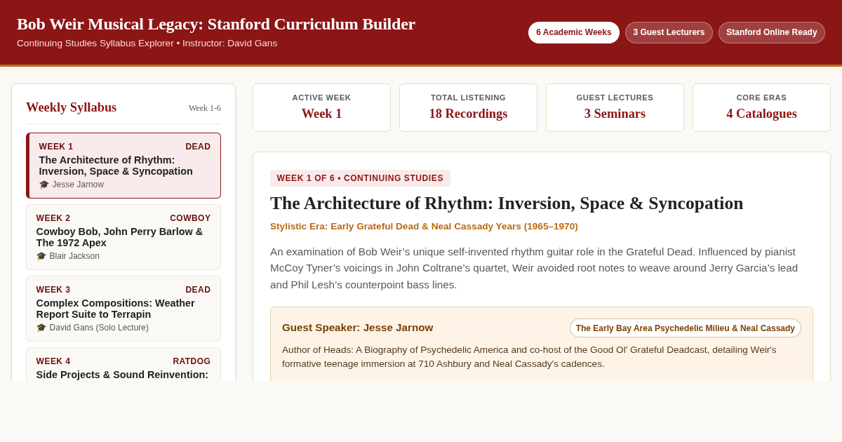 Bob Weir Musical Legacy Curriculum Builder & Syllabus Planner preview