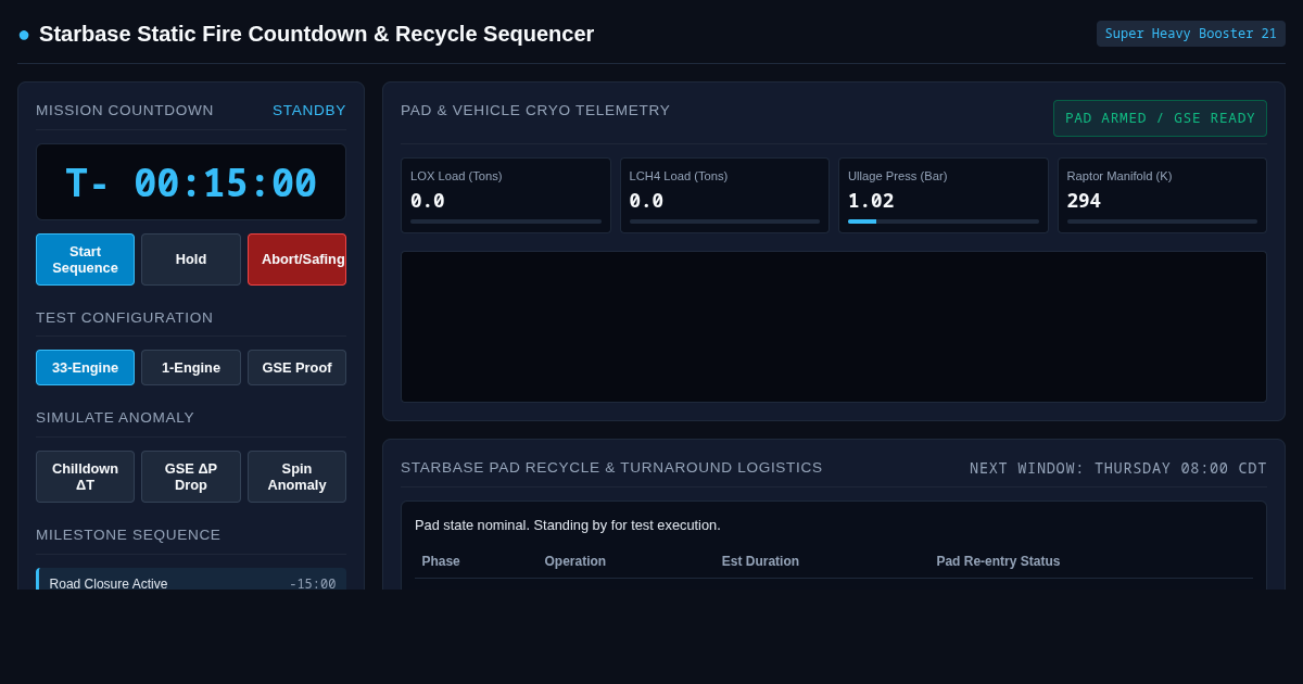 Starbase Static Fire Countdown & Recycle Sequencer preview