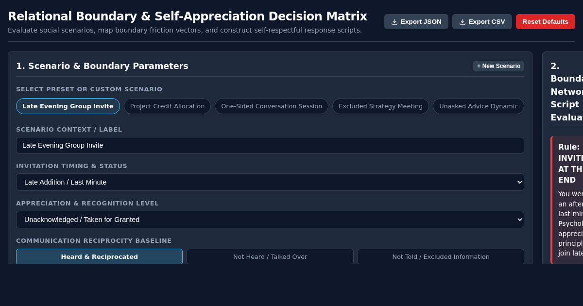 Relational Boundary & Self-Appreciation Decision Matrix preview