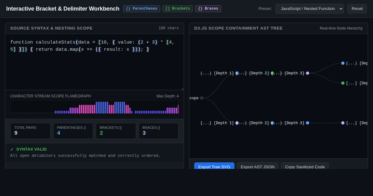 Interactive Bracket & Delimiter Syntax Workbench preview