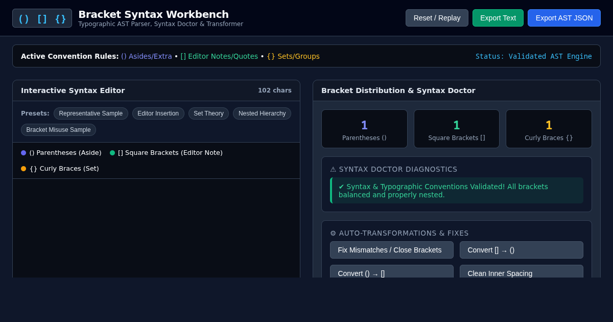 Bracket Syntax Workbench & Formatting Engine preview