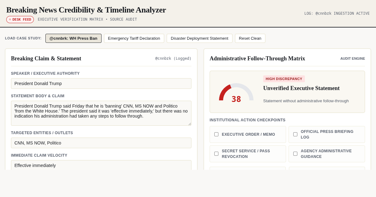 Breaking News Credibility & Timeline Analyzer preview