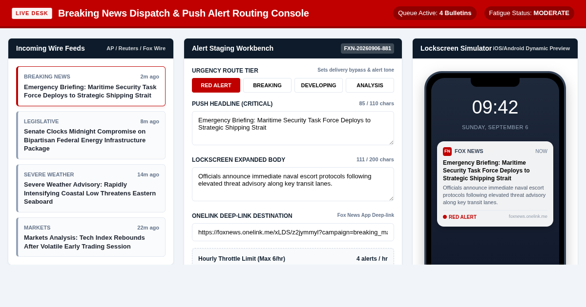 Breaking News Dispatch & Push Alert Routing Console preview