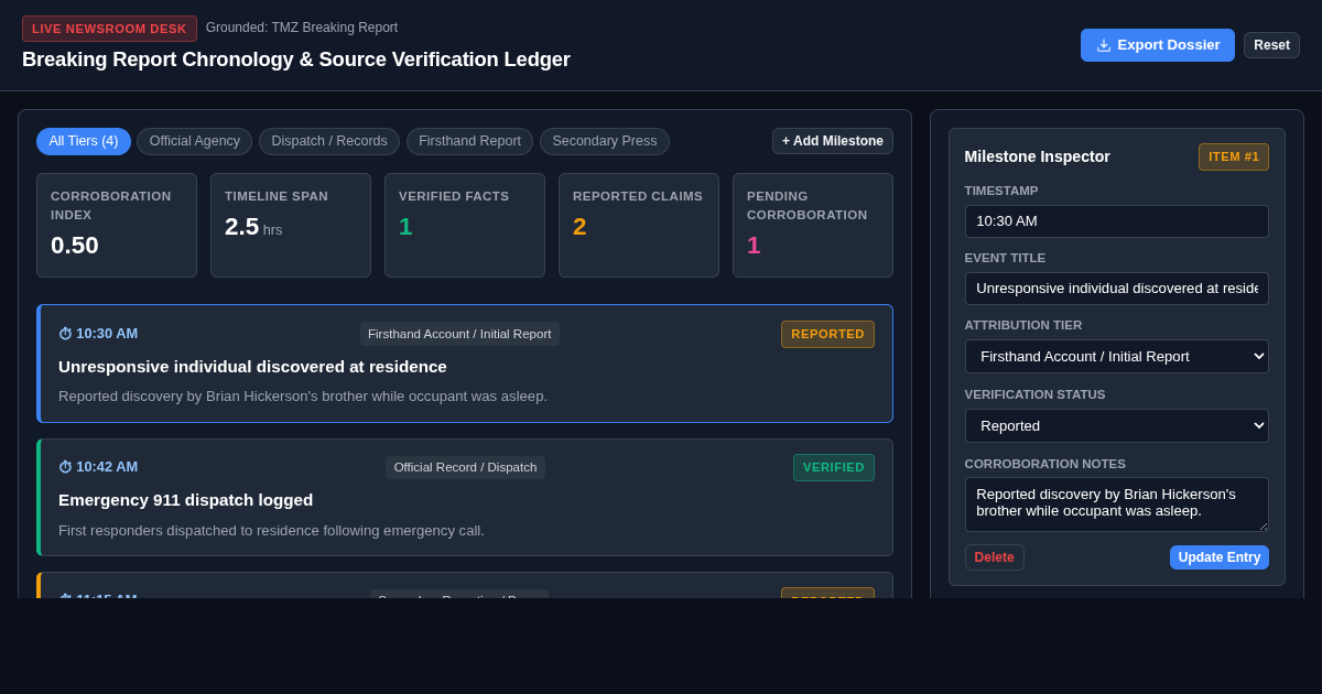 Breaking Report Chronology & Source Verification Ledger preview