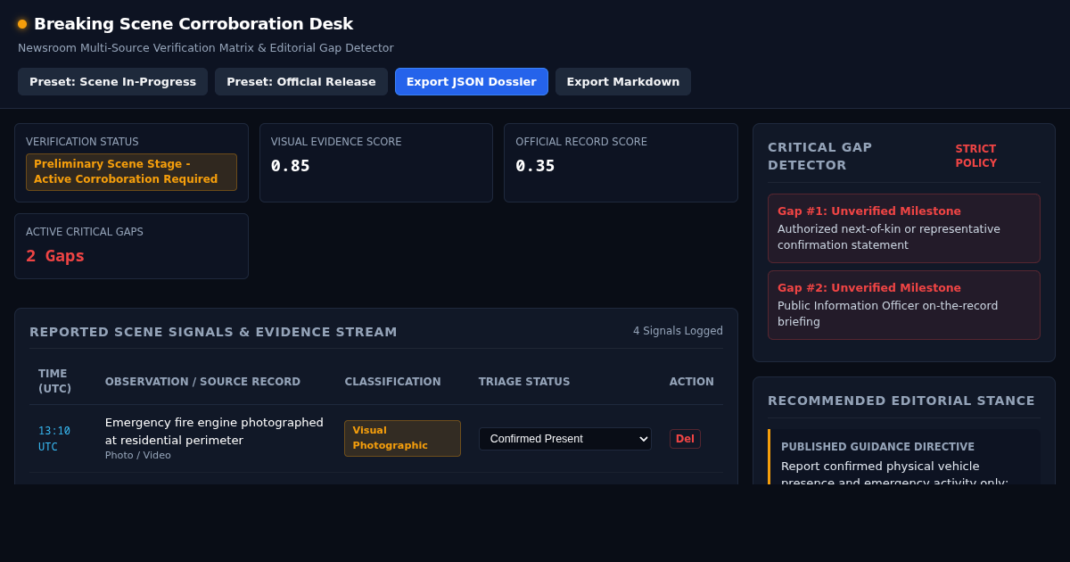 Breaking Scene Corroboration Desk preview