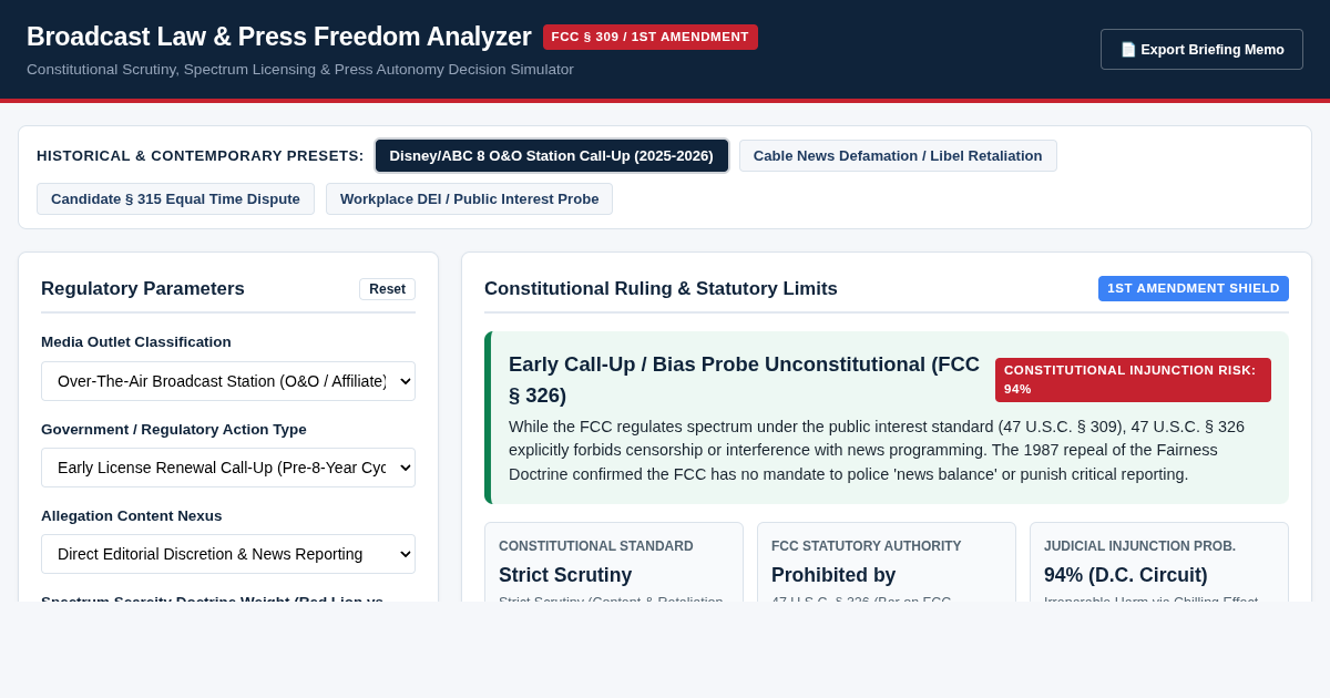 Broadcast Law & Press Freedom Regulatory Analyzer preview