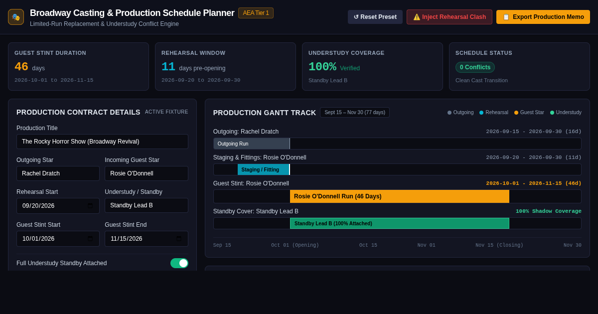 Broadway Casting & Production Schedule Planner preview