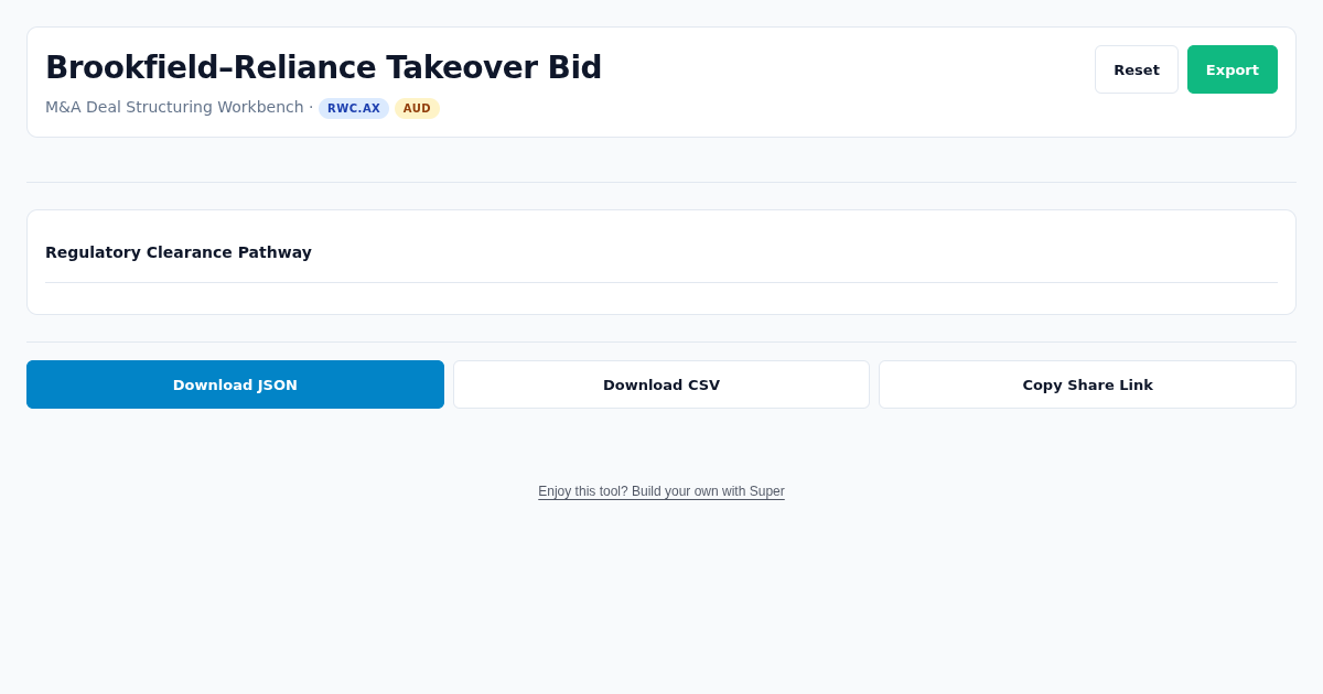 Brookfield-Reliance Takeover Bid & M&A Deal Structuring Workbench preview