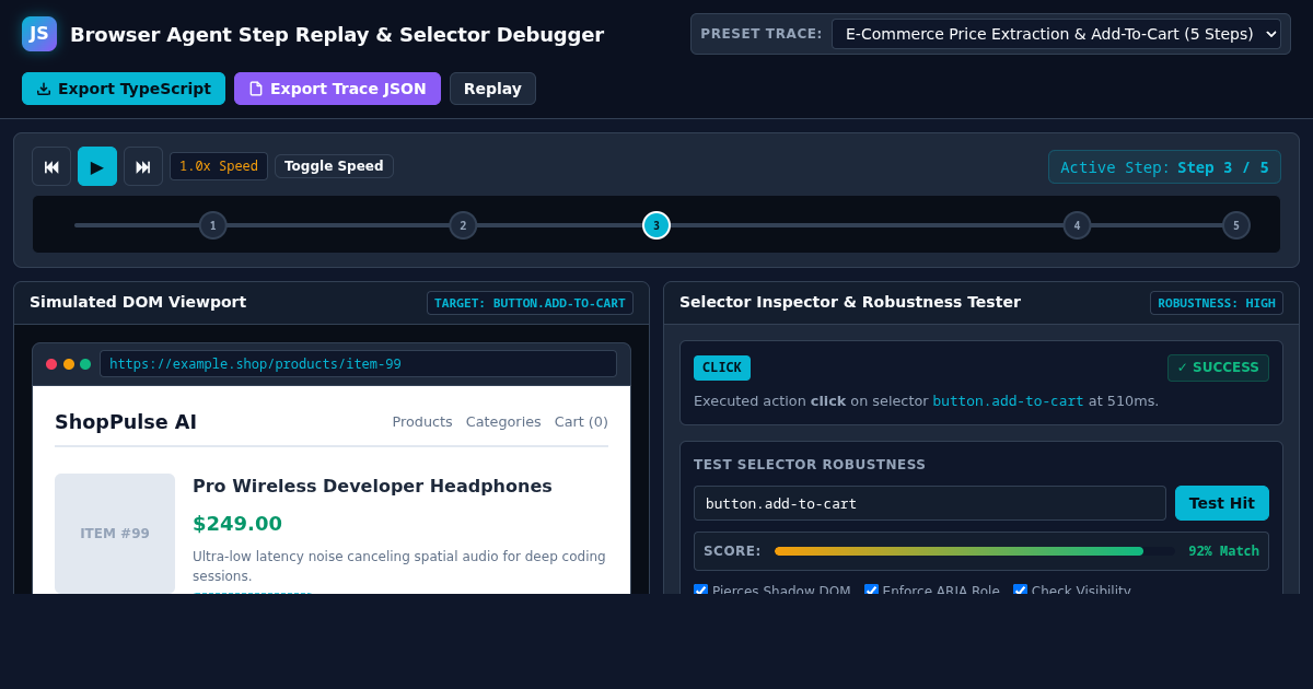 Browser Agent Step Replay & Selector Debugger preview
