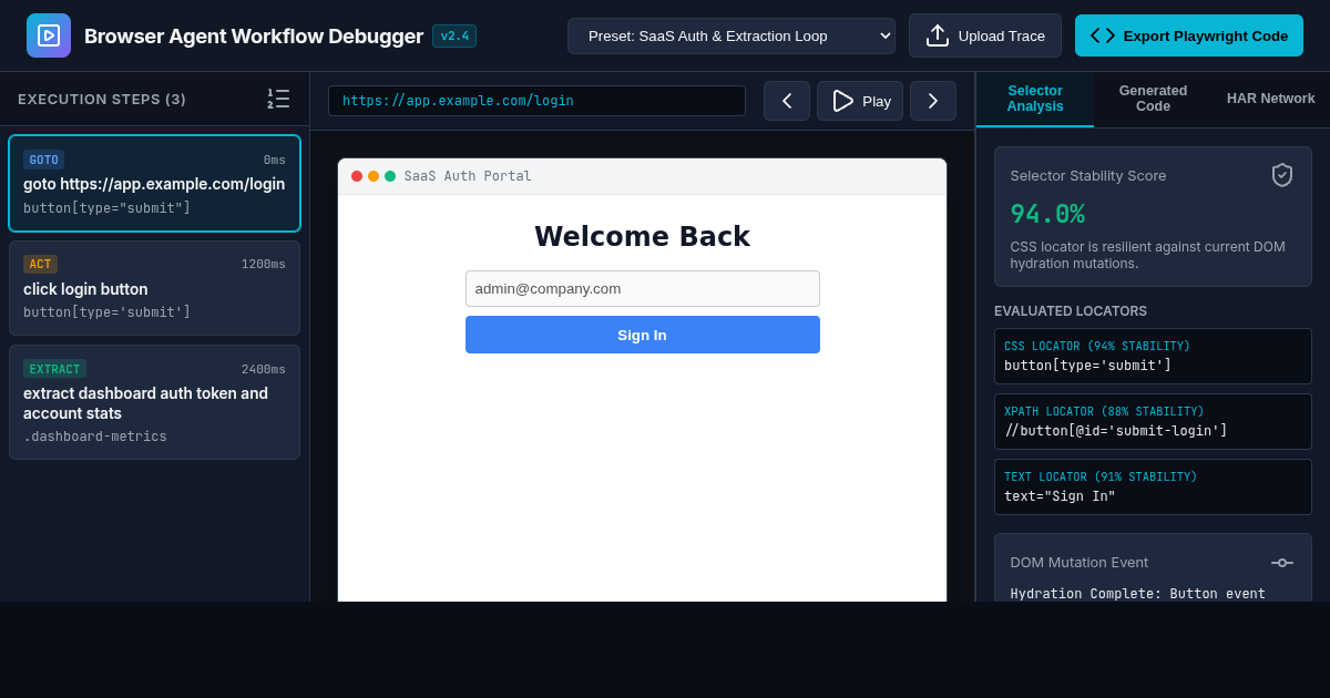 Browser Agent Workflow Replay & Selector Debugger preview