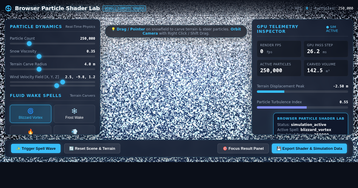 Browser Particle Shader Lab - 3D GPU Snow & Terrain Physics preview