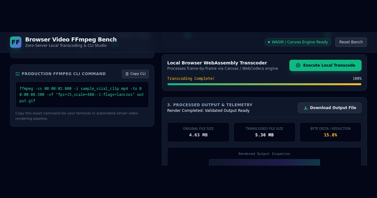 Browser Video Processing & FFmpeg Command Bench preview
