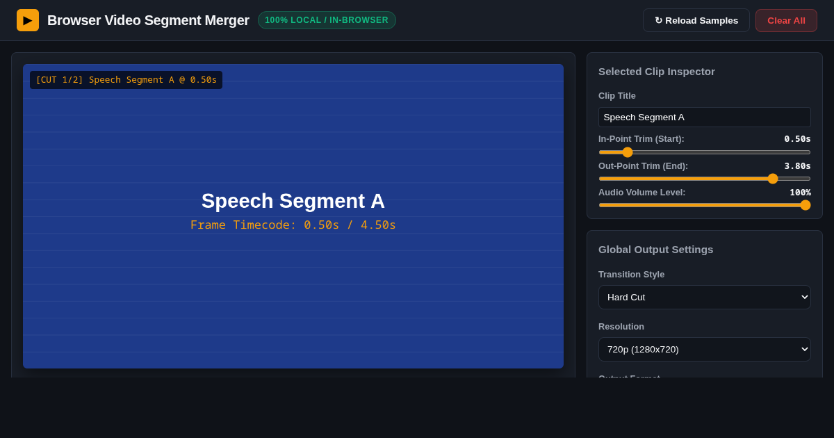 Browser Video Segment Merger & Timeline Trimmer preview