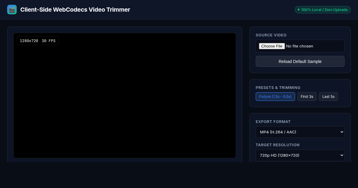Client-Side WebCodecs Video Trimmer & Converter preview