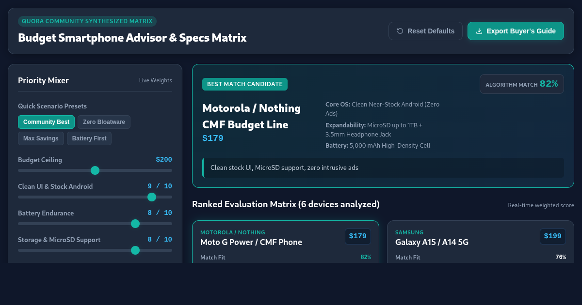 Budget Smartphone Advisor & Specs Matrix preview