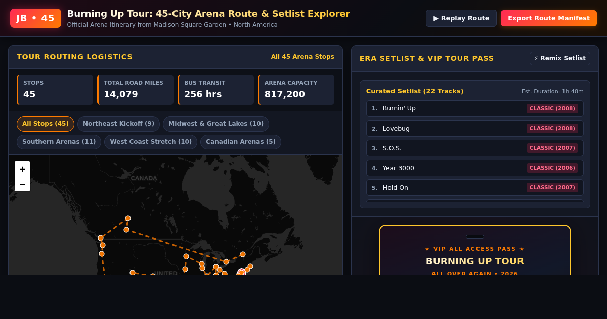 Burning Up Tour: 45-City Arena Route & Setlist Explorer preview