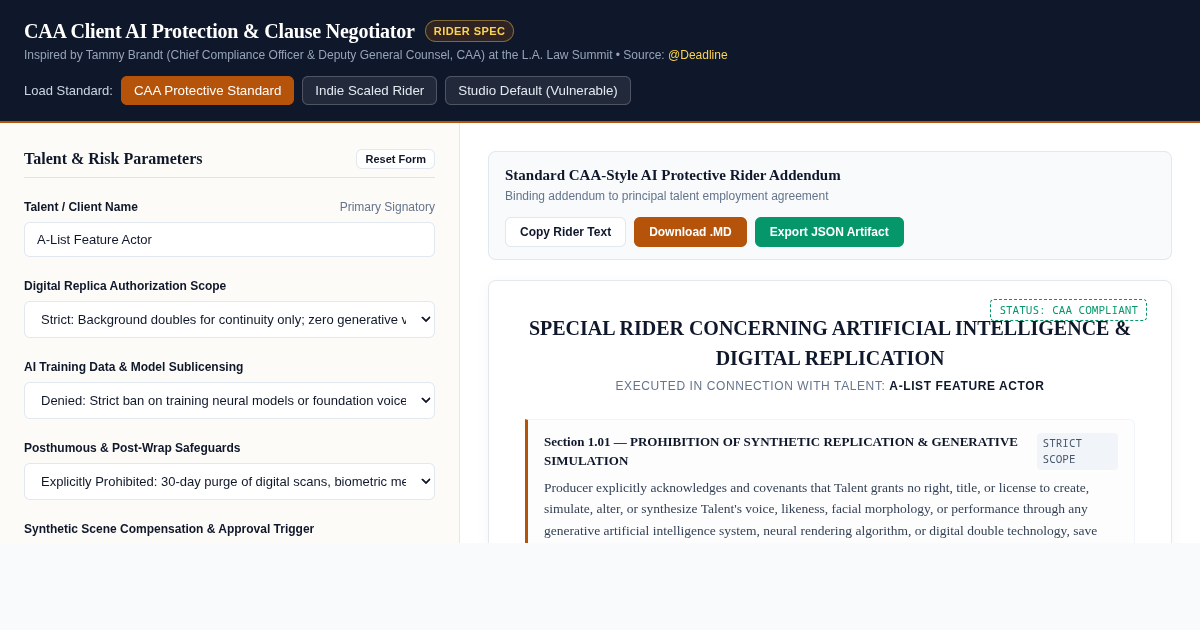 CAA Client AI Protection & Clause Negotiator preview