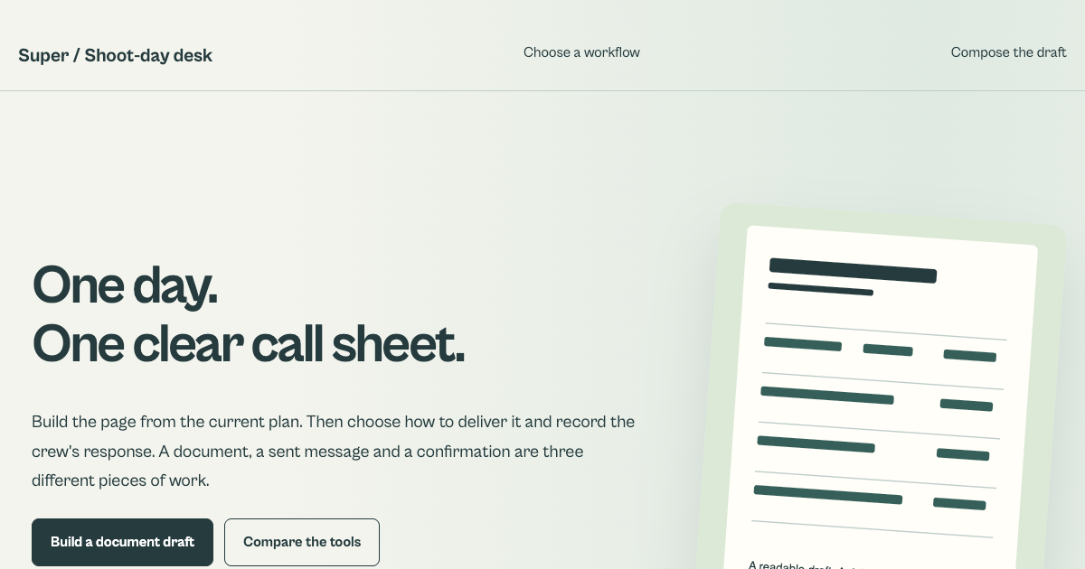 Create a readable call-sheet draft preview