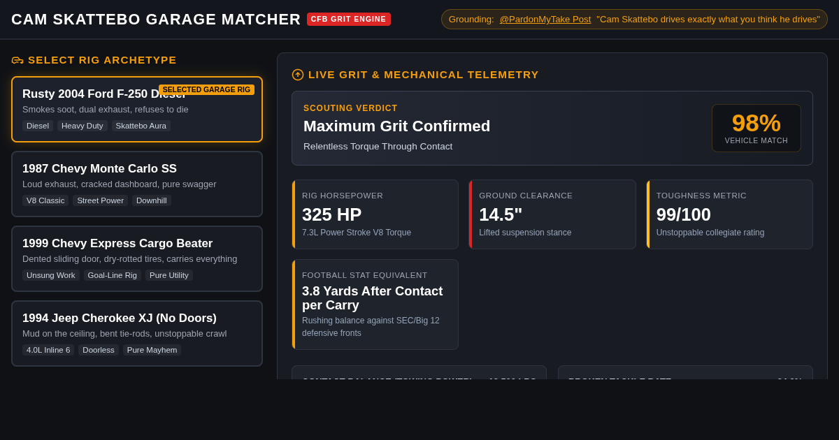 Cam Skattebo Garage & Vehicle Matcher preview