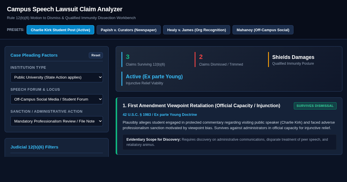 Campus Speech Lawsuit Claim Analyzer | Rule 12(b)(6) Trimmer preview