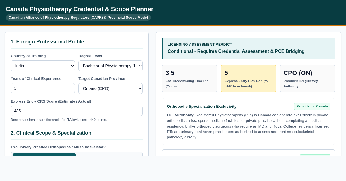 Canada Physiotherapy Credential & Scope Planner preview