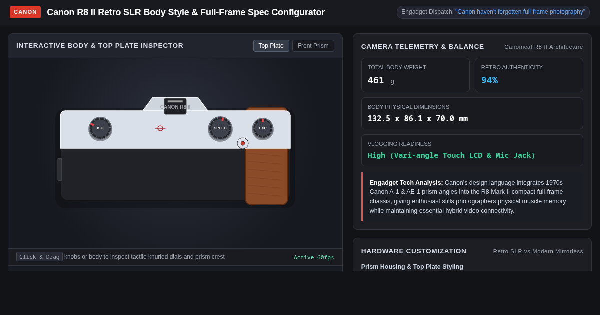 Canon R8 II Retro SLR Body Style & Full-Frame Spec Configurator preview