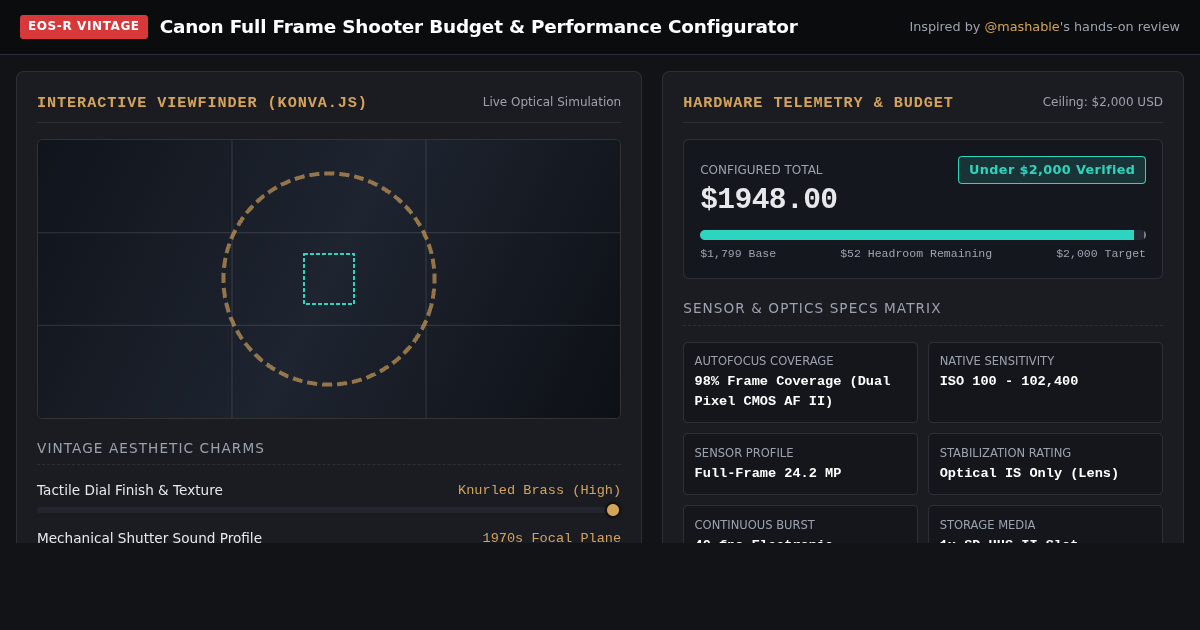 Canon Full Frame Shooter Budget & Performance Configurator preview
