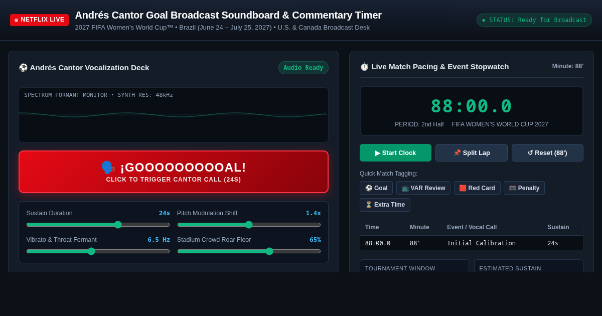 Andrés Cantor Goal Broadcast Soundboard & Commentary Timer preview