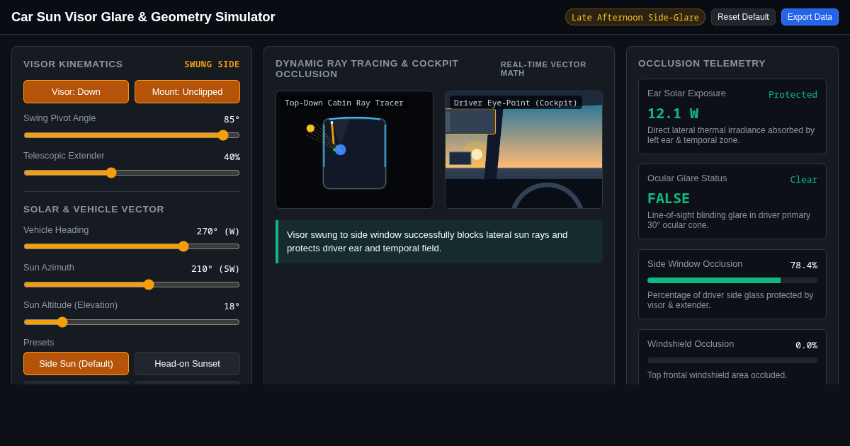 Car Sun Visor Glare & Geometry Simulator preview