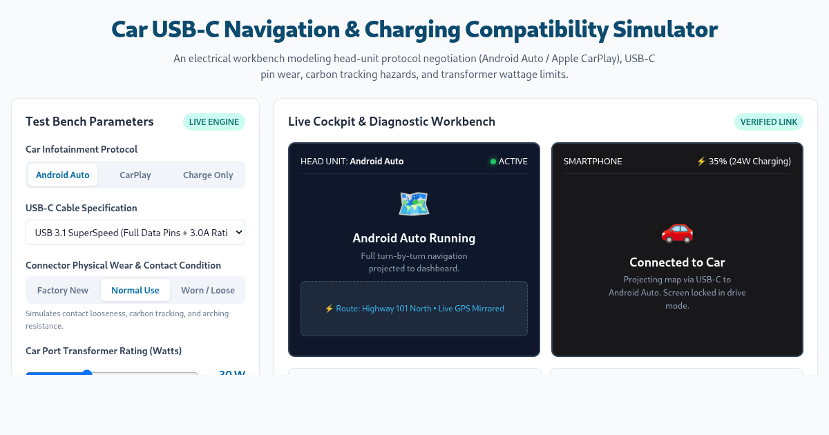 Car USB-C Navigation & Charging Compatibility Simulator preview