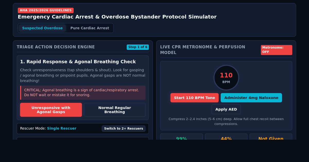 Emergency Cardiac Arrest & Overdose Bystander Protocol Simulator preview
