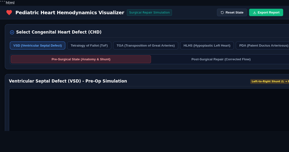 Pediatric CHD Hemodynamics & Cardiac Repair Visualizer preview