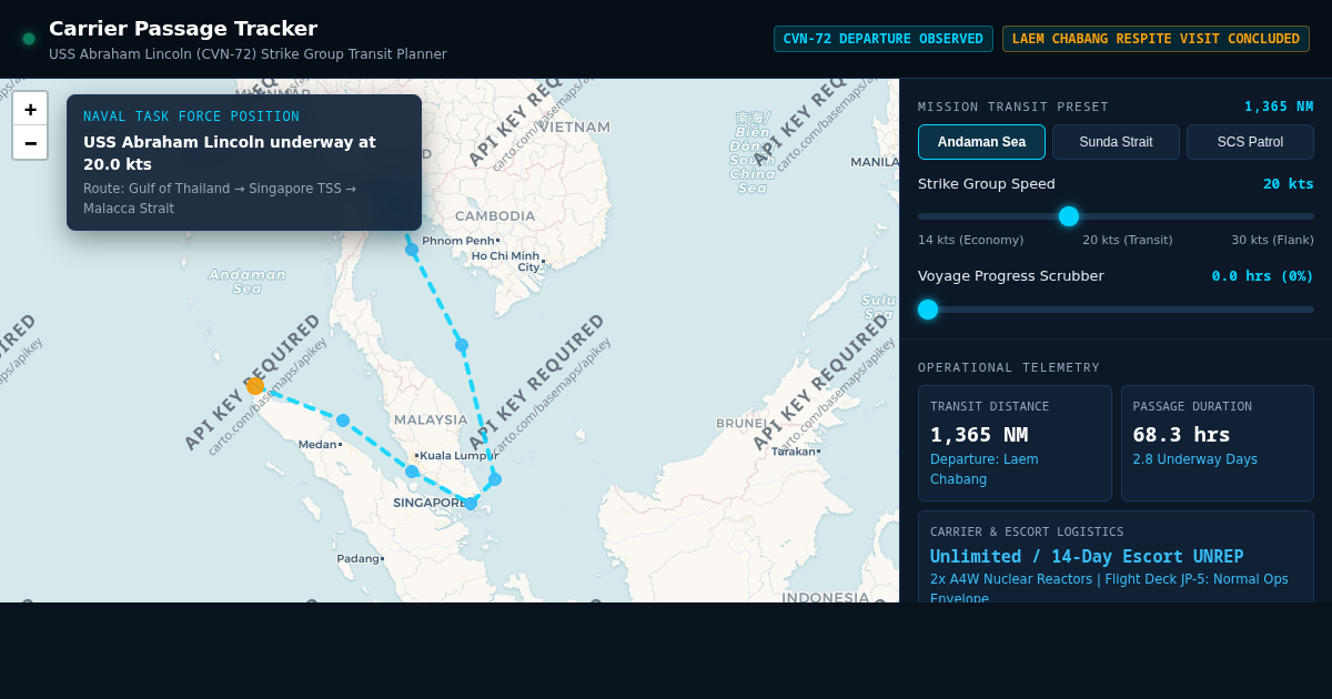 Carrier Passage Tracker: Abraham Lincoln Indo-Pacific Transit Planner preview
