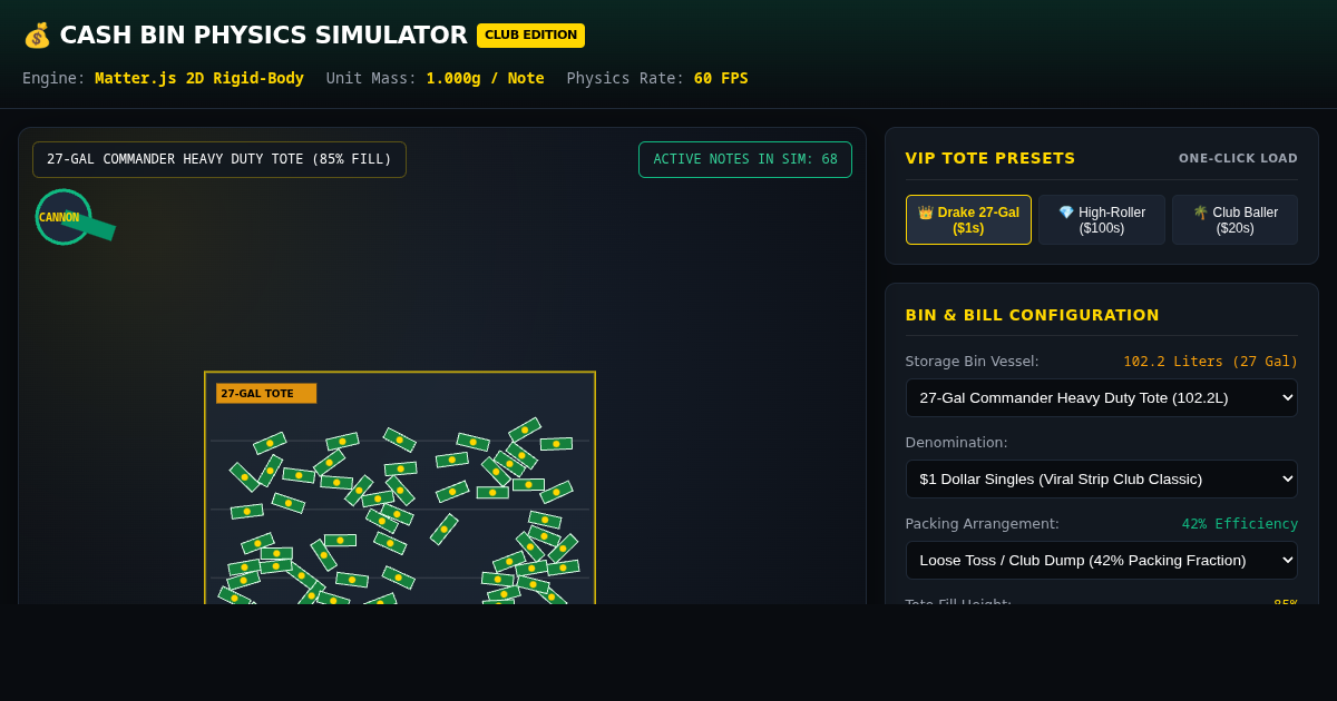 Storage Bin Cash Physics & Club Volumetric Simulator preview