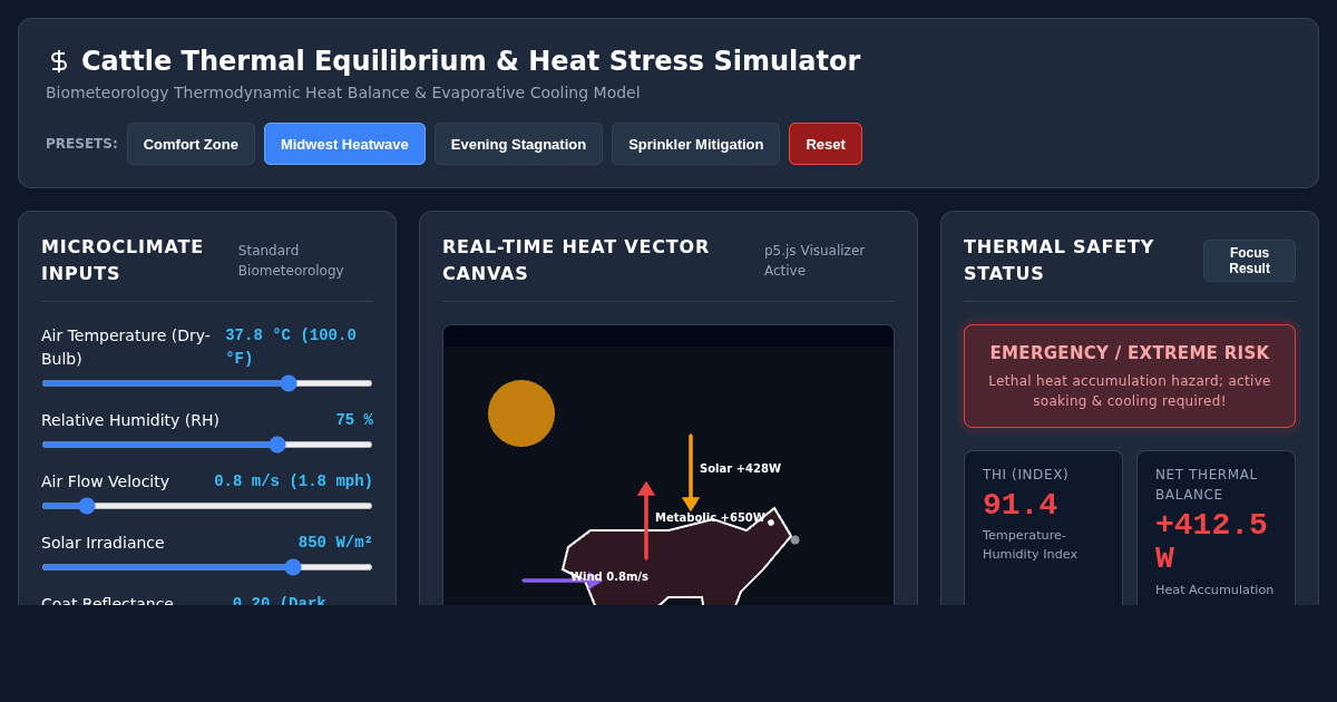 Cattle Thermal Equilibrium & Heat Stress Simulator preview