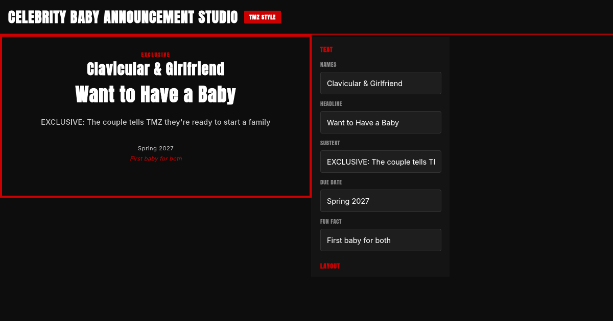 Celebrity Baby Announcement Studio preview