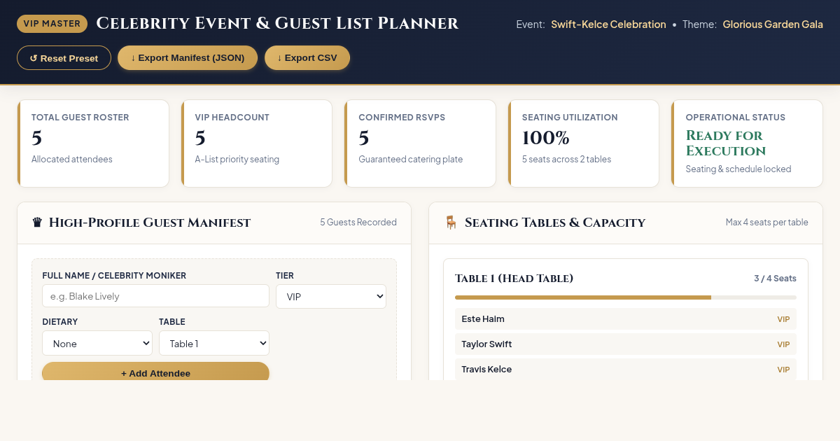 Celebrity Event & Guest List Planner preview