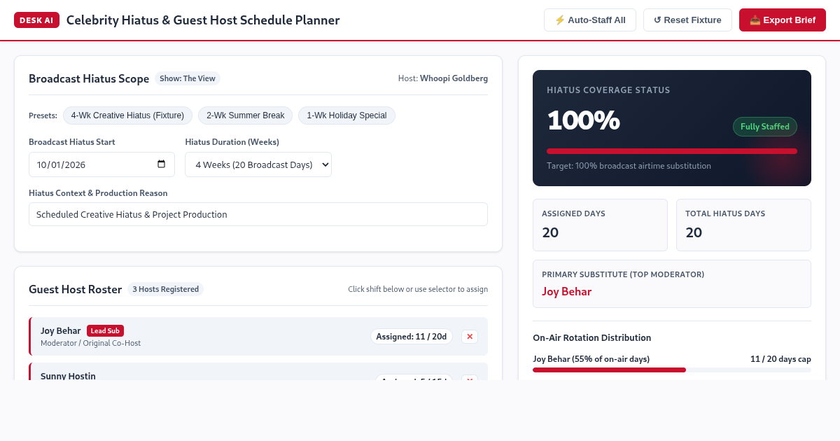 Celebrity Hiatus & Guest Host Schedule Planner preview